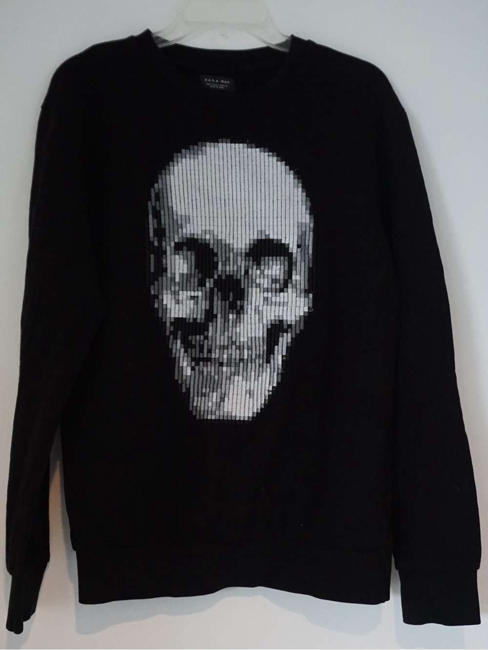 Zara Black Crewneck Sweater with Gray Skull Motif